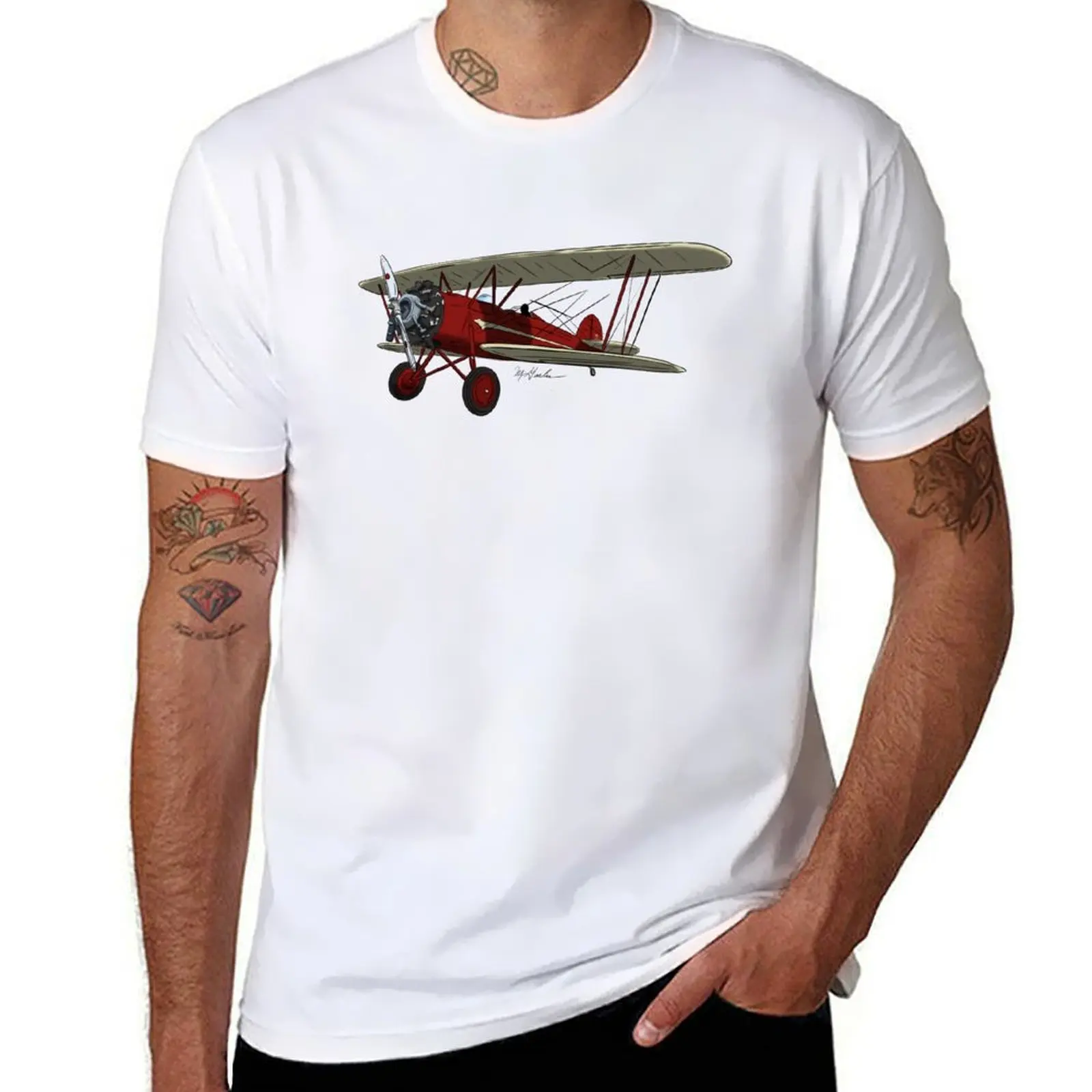 Фото Футболка WACO N9571H Bi Plane Airplane, большого размера, из мягкого хлопка №1