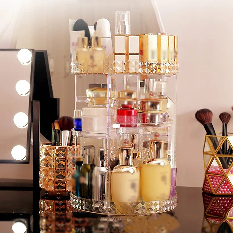 

Dressing Table Storage Box 360 Degree Rotation Skincare Product Rack Fashion Acrylic Makeup Organizer for Cosmetic Lipstick Case