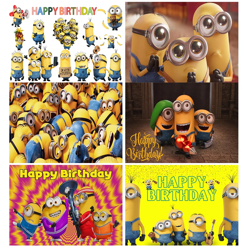 Виниловый фон для детской фотосъемки с изображением миньонов