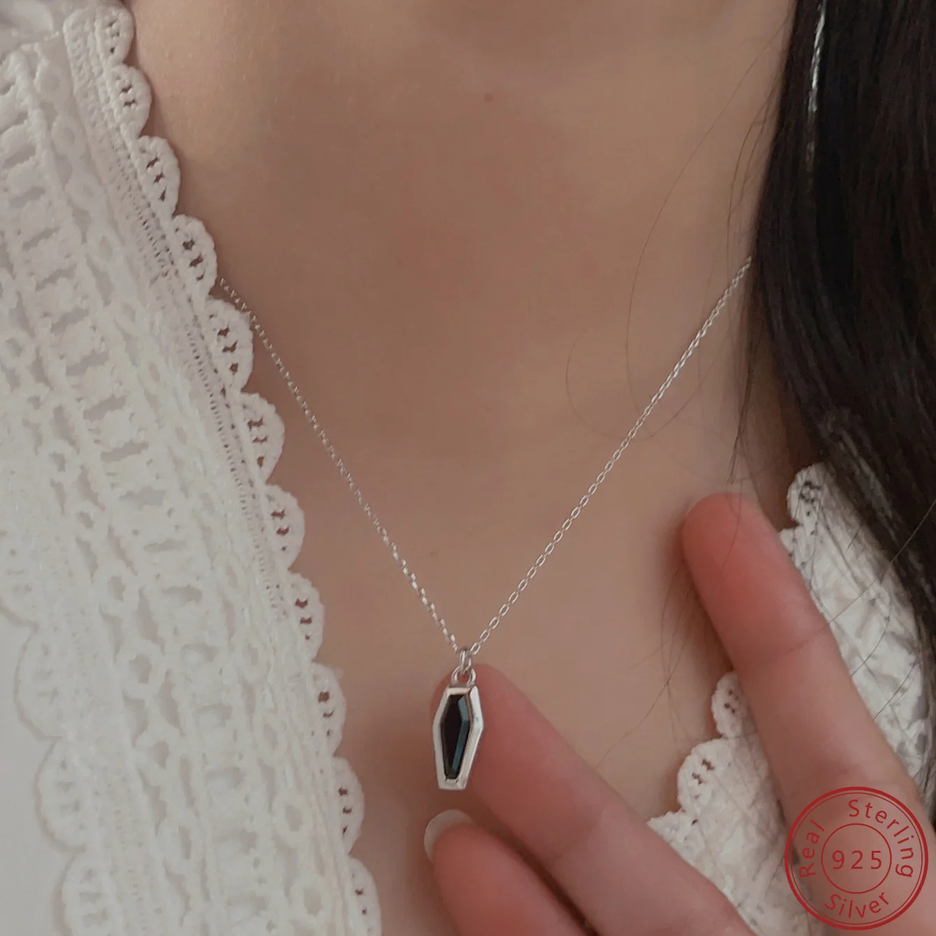 Винтажное Ожерелье С Черным Агатом И Гробом Вампира S925 Кулон Из Стерлингового