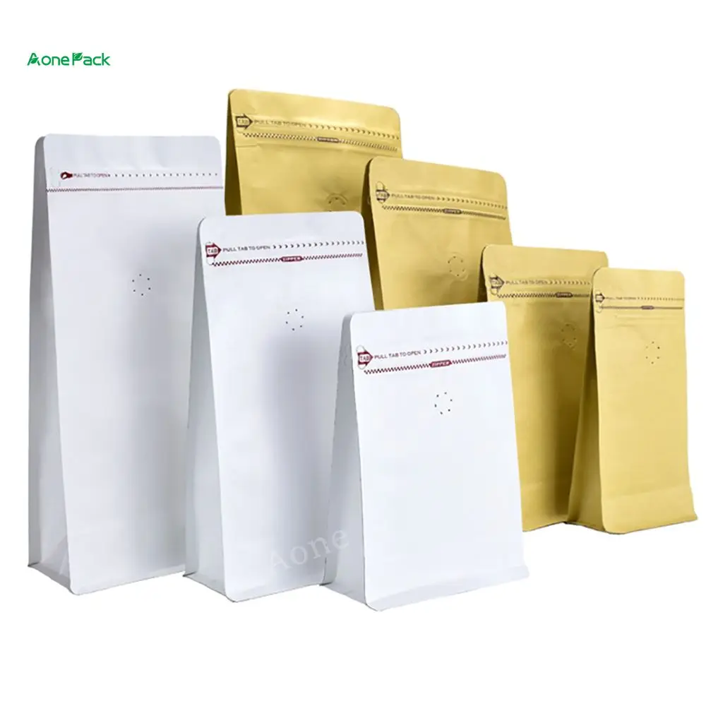 50PCS Wholesale 4oz 8oz 16oz 32oz Kraft Paper Coffee Bean Packaging Bag With One Way Valve For Powder Pouch Snack Tea Packaging