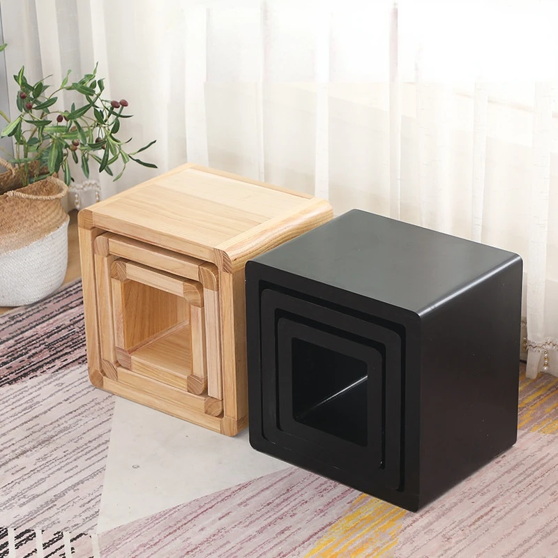 

Japanese Night Bud Wooden Simple Creative Back-shaped Stool Shoe-changing Small Stool Paulownia Wood Storage Stool