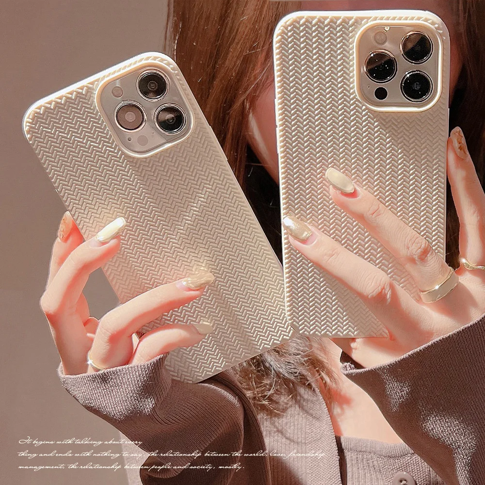Однотонный чехол для телефона с вязаным рисунком для IPhone 14, 13, 12, 11 Pro Max, чехлы для телефона в новом стиле, защитные органайзеры для камеры, сум...