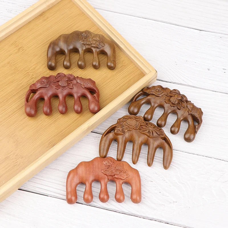 

Head Meridian Massage Comb Green Sandalwood Five Wide Tooth Acupuncture Therapy