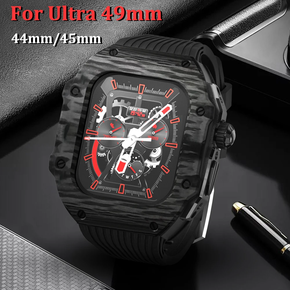 

Ремешок из углеродного волокна для Apple Watch Ultra, резиновый браслет для iWatch Series 6 5 4 SE 44 мм, 49 мм 8 7 45 мм