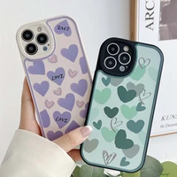 fashion phone case for iphone 12 11 13 pro max xr xs max x 8 7 plus se3 2020 soft silicone simple green purple love heart cover