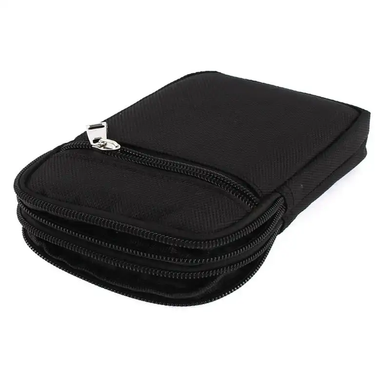 Stylish Men's Black Zippered Coin Phone Cards Holder Waist Pack Bag Belt Wallet