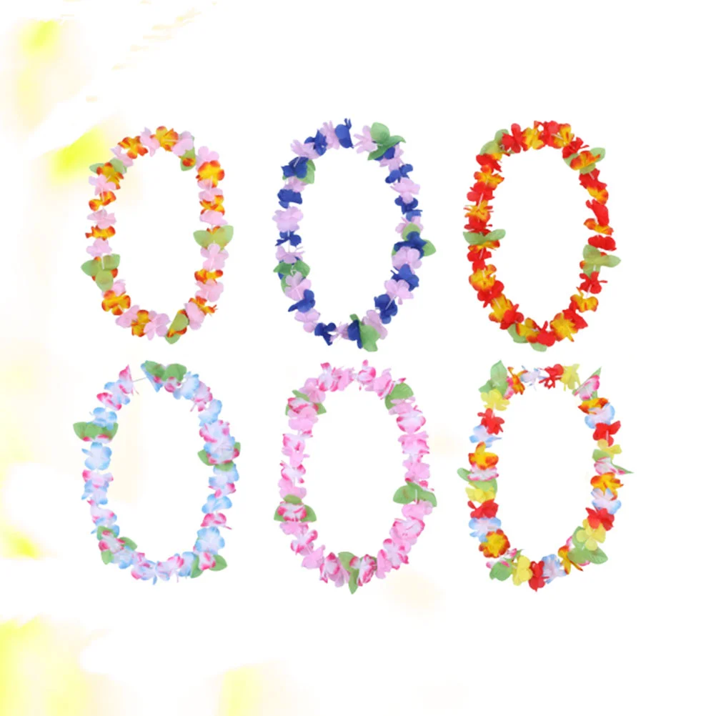 

6pcs Hawaiian Colorful Leis Artificial Flower Necklace Classic Garland Neck Loop Tropical Luau Party Favors Beach Hula Dance