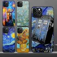 doctor who van gogh phone case tempered glass for iphone 13pro 13 12 11 pro max mini x xr xs max 8 7 6s plus se 2020 cover