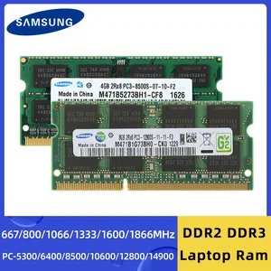 Sansung Laptop Ram DDR2 667MHz 800MHz DDR3 4GB 8GB 1066 1333 1600 1866MHz DDR3L 1.35V 1.5V SODIMM 204pin Memory For Notebook