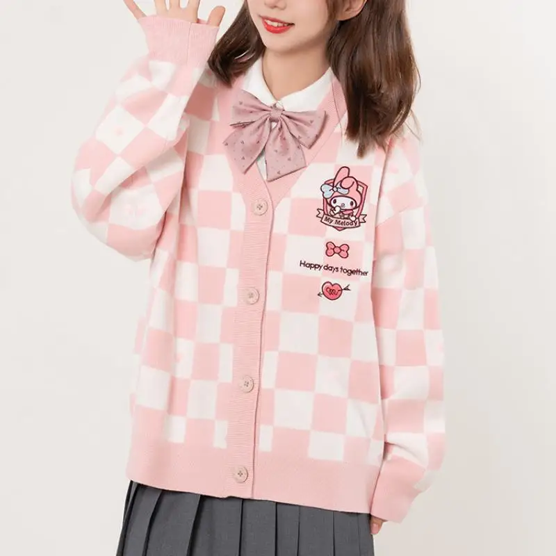 

Kawaii Sanriod Anime Around Cinnamoroll Mymelody Kuromi Cute Sweet Retro Outer Wear Loose Ladies Embroidered Jk Cardigan Jacket