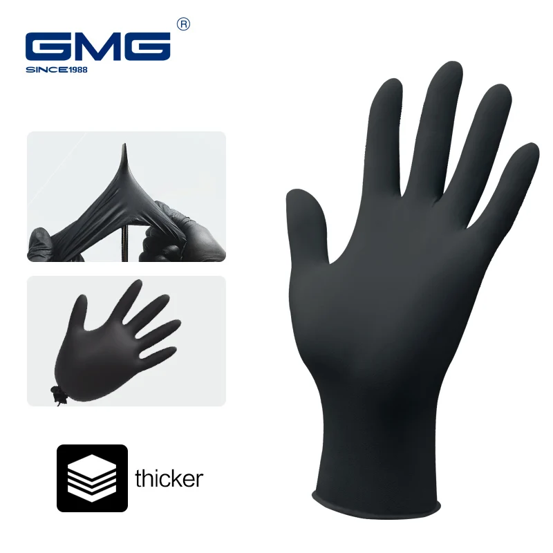 

Gloves Nitrile Waterproof Work Gloves GMG Thicker Black Nitrile gloves for Mechanical Chemical Food Disposable Gloves