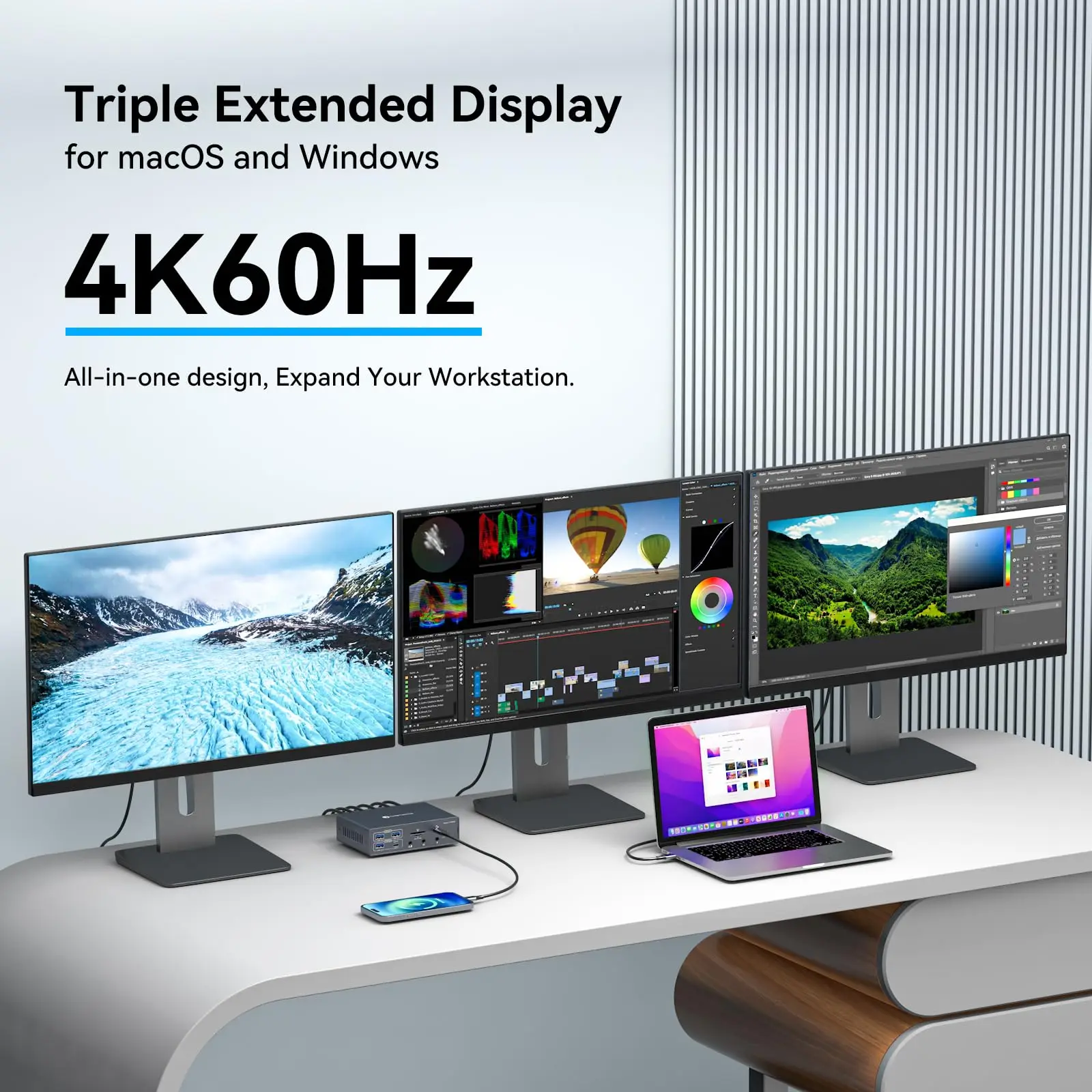 Фото Док-станция с KVM-переключателем USB C для ноутбуков 2/3 месяца 2/1 или MacBook с дисплеем, поддержка док-станции Thunderbolt, расширенный режим №2