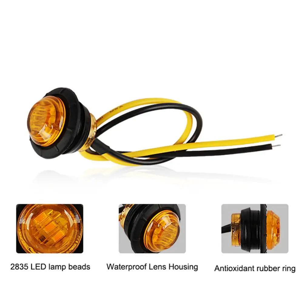 

10 шт., 24 В, 3/4 дюйма, светодиодный боковой габаритный фонарь для грузовика, круглый поворотный фонарь для грузовика, автомобиля, автобуса, прицепа, каравана, лодки
