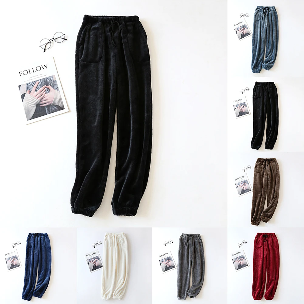 Mens Winter Warm Fleece Sleep Drawstring Pants Flannel Pajama Plush Lounge Pants Coral Bottoms Trousers Homewear