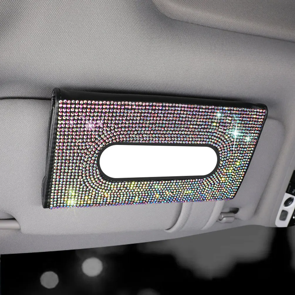 

1 Pcs Crystal Car Tissue Box Holder Creative Rhinestone Drawer Box Car Sun Visor Soft Leather Tissue Box Interior Accessories