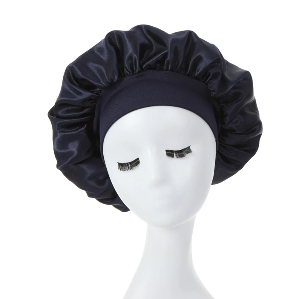 

Fashion Women Satin Night Sleep Caps Satin Silk Head Cover Curly Hair Shower Transparent Plastic Beauty Salon Cap Cling