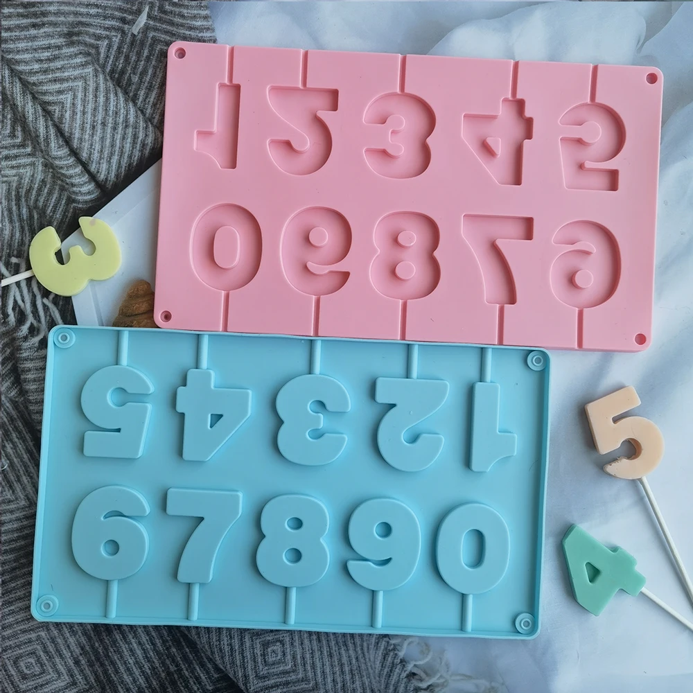 

0-9 Number Silicone Lollipop Mold Ice Candy Chocolate Moulds Baking Tool Cake Jelly Candy Mold With Sticks Party Decoration