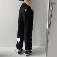 spring and autumn hot girls street 2021 style printed love sweatpants womens thin high waist elastic waist guards casual loose
