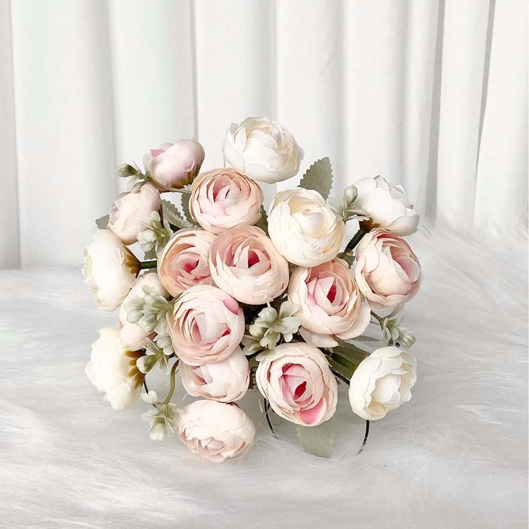 

1 букет из 16 искусственных бутонов, пионов, ягод, шелковых роз, цветы невесты, искусственные цветы, украшение для дома на свадьбу