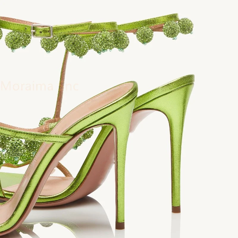 High Heels Women's Sandals Summer Wedding Fairy Wind Pumps Party Stiletto Ankle Strap Sexy Shimmering Crystals Ball Shoes