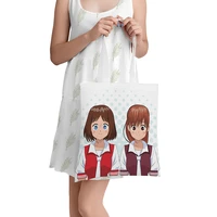 japanese cartoon couple canvas bag student enlarged foldable reusable shopping bag eco friendly storage women canvas shoulder ba