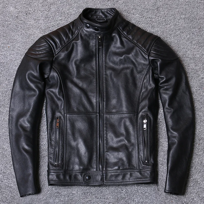 

Sheep Skin Genuine luxury brand real high quality wholesales.Spring black soft tanned sheepskin coat.biker slim genuine leather