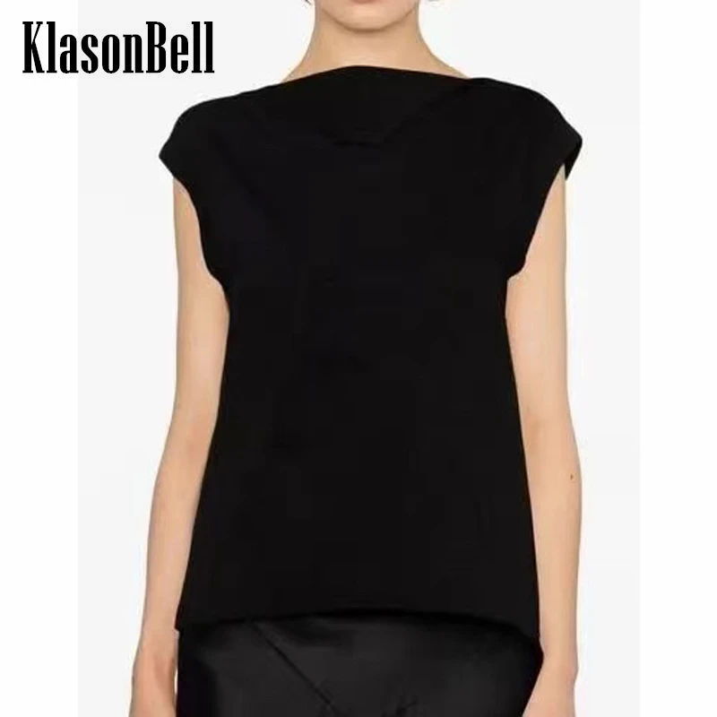 

7.13 KlasonBell Fashion Black Slash Neck Sleeveless Cotton Knitted T-Shirt Women