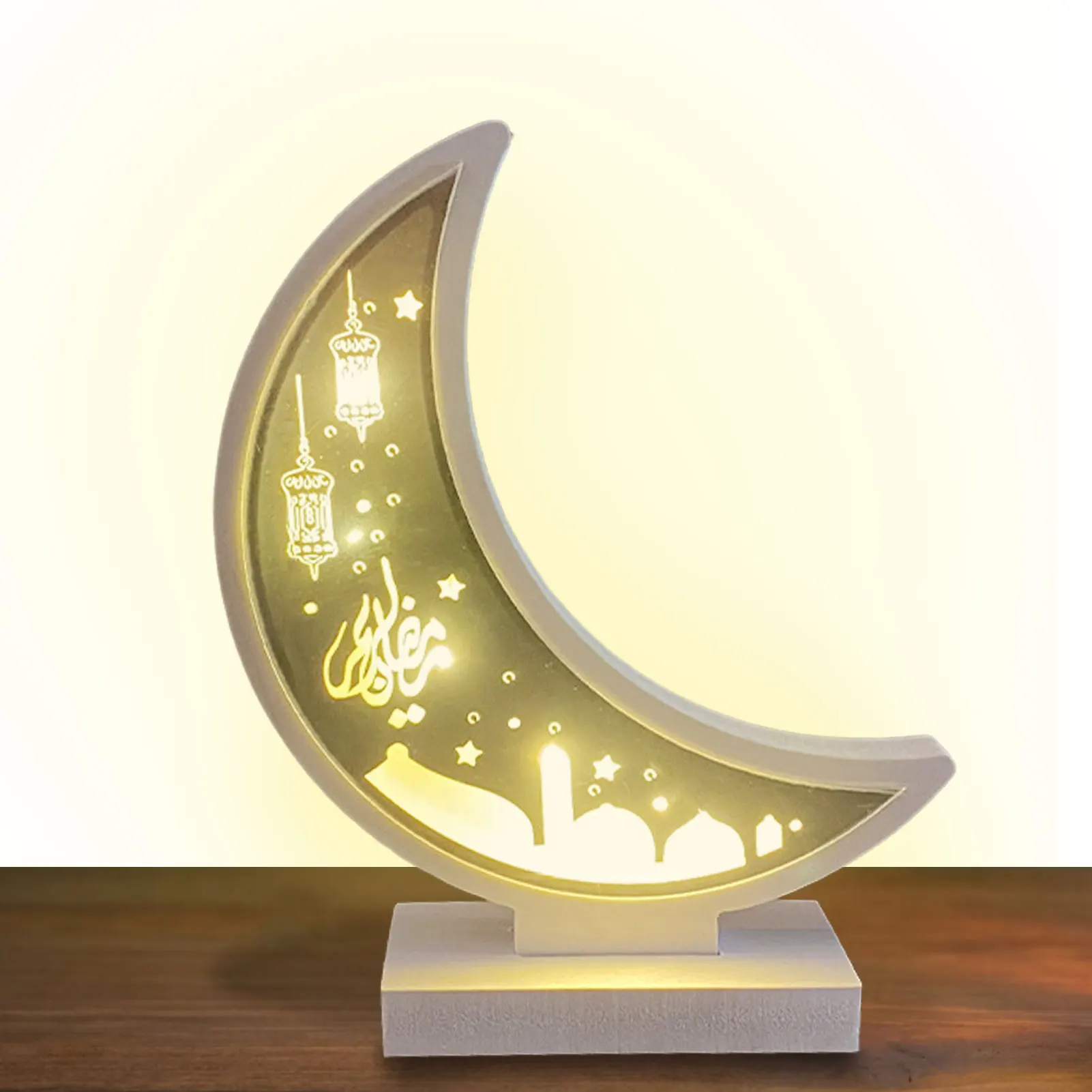 

Eid Crafts LED Light Ramadan Kareem Crescent LED Night Lights Islamic Mubarak Decors Tabletop Ornament Eid Lantern For Party