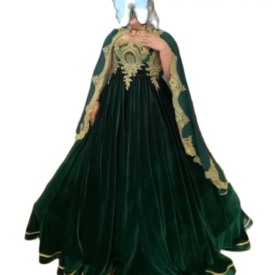 Арабское зеленое вечернее платье с накидкой для выпускного вечера из Дубая