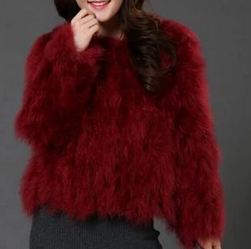 Sexy Ostrich Wool Turkey Real Fur Women Black Coat Genuine Feather Short  Size 5Xl,7Xl Winter Festival Long Sleeve Jacket