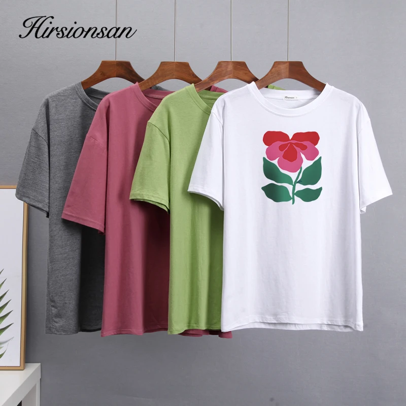 

Hirsionsan Summer Harajuku Floral Printed T Shirt Women Elegant 100% Cotton Graphic Tee Casual Oversized Plus Size Female Tops