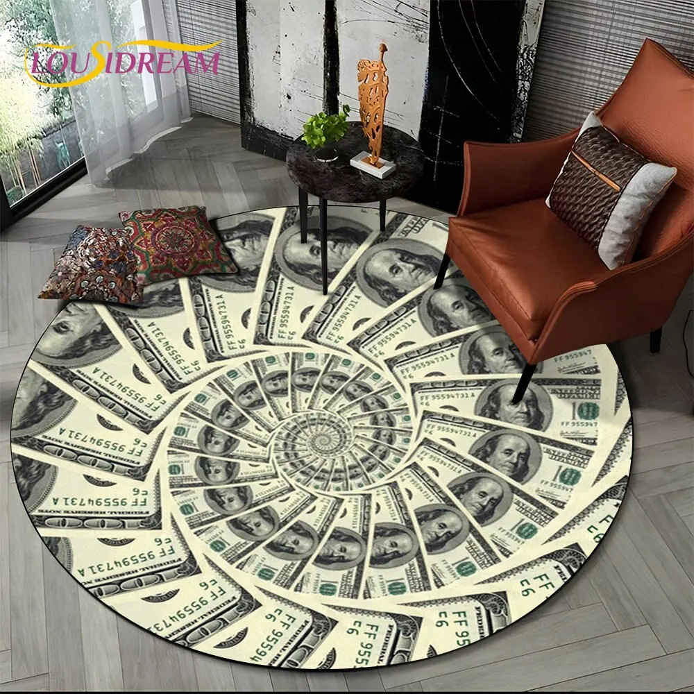 

3D Illusion Dollar Euro Money Pattern Round Area Rug,Carpet for Living Room Bedroom Sofa Playroom Decor,kids Non-slip Floor Mat