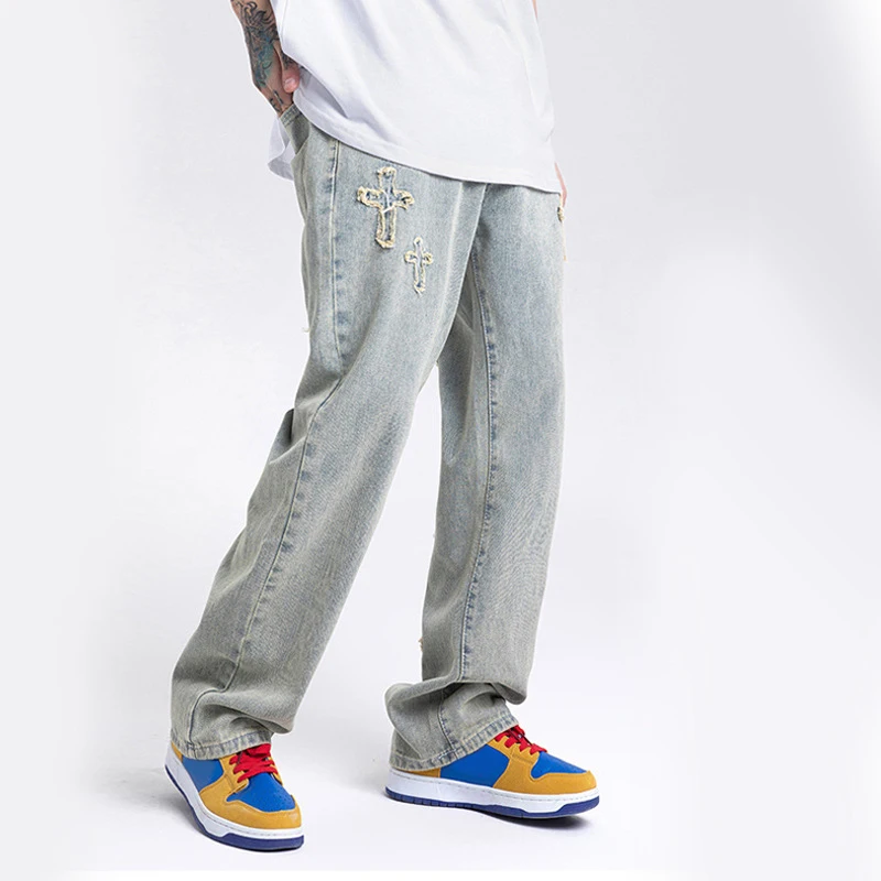 Men Jenas Denim Pants Straight Loose Wide-leg Pants Embroidered Spring Autumn Fashion Hip Hop Style Trousers Rare Humans Jeans