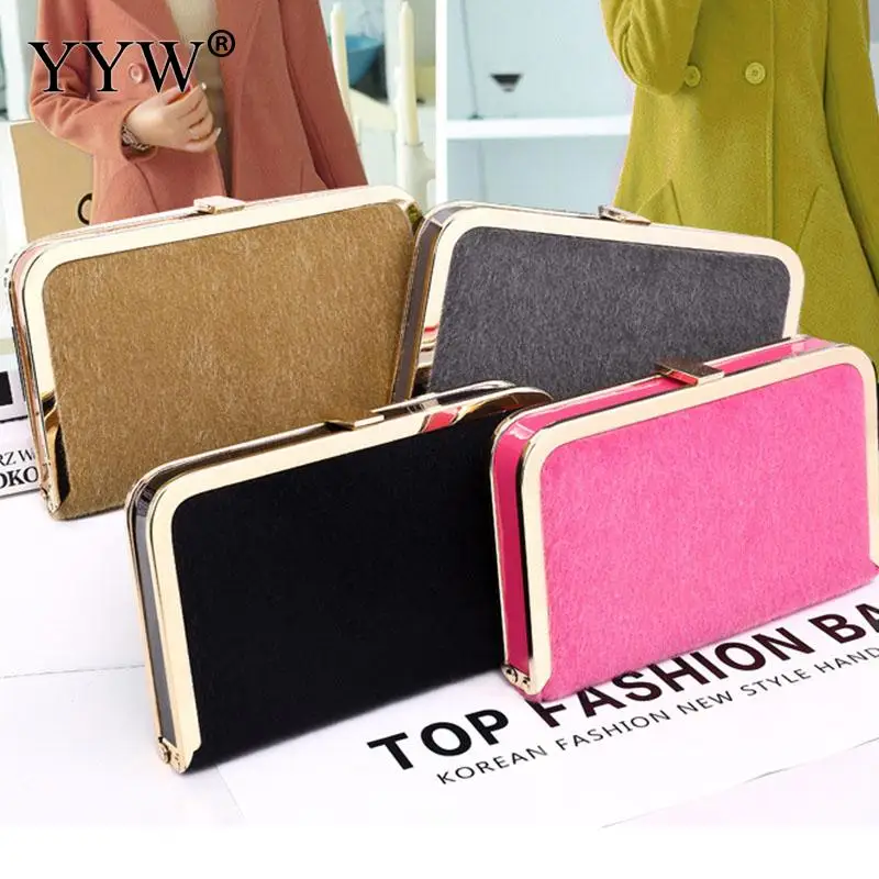 Elegant Velvet Women Handbag Metal Frame Square Shoulder Storage Bag for Cocktail Party Classic Lady Solid Color Clutch Purses