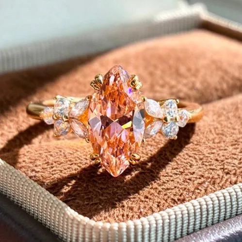Фото Роскошное женское кольцо из чистого золота 24K 9999 пробы, 6*12 мм, в форме конского глаза, Papalacha. №4