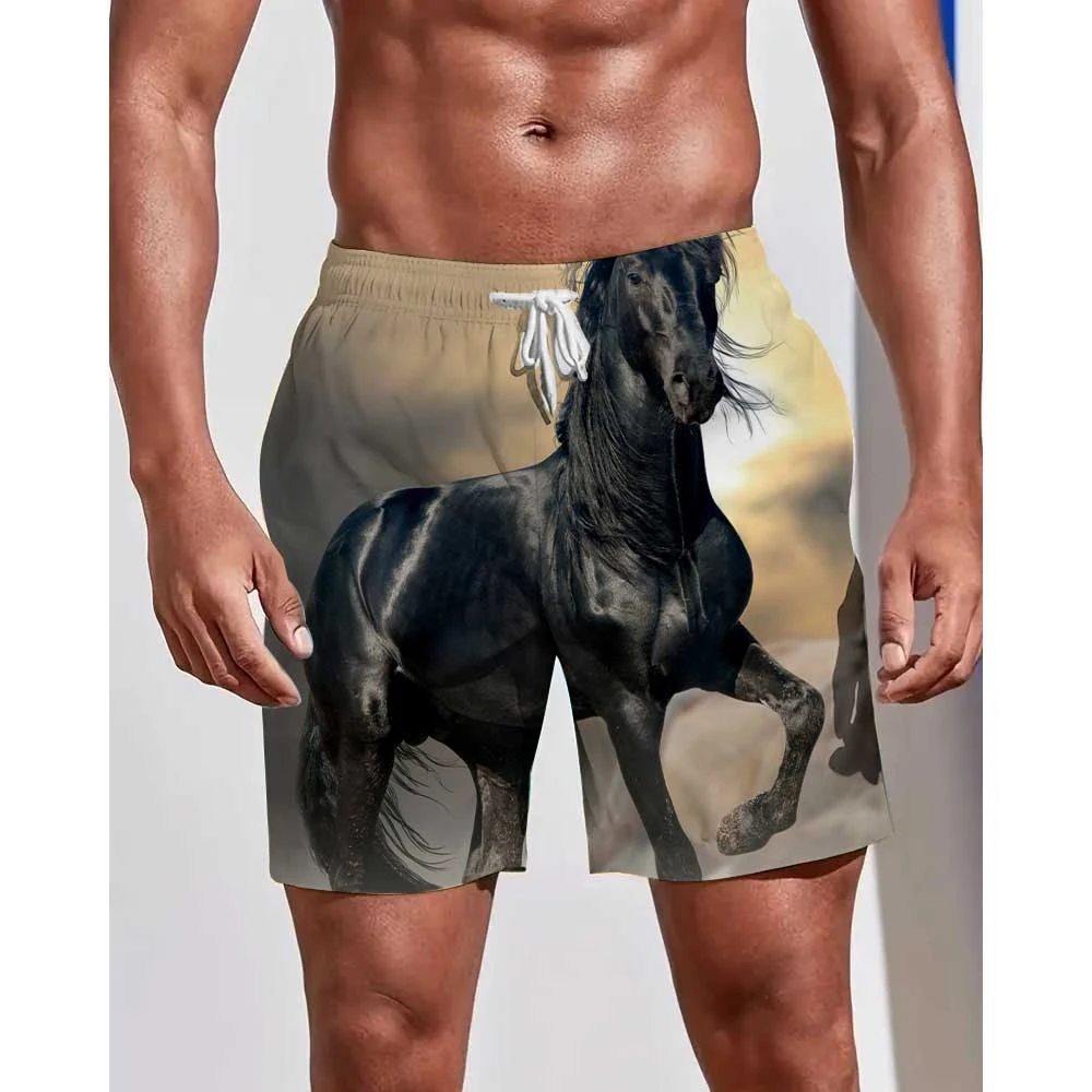 

Мужские свободные пляжные штаны четыре сезона, удобные и свободные, для отдыха, спорта, пляжа, плавания, с 3D принтом лошадей