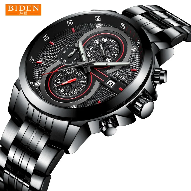 

Biden new men's watch, business fashion, stainless steel band men's watch, waterproof calendar, luminous multifunctional watch