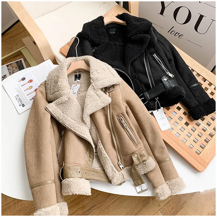 New 2022 Autumn Winter Women's Fur Coat Thick Pattern Stitching Lamb Suede Texture Locomotive Fur One Jackets For Women Overcoat