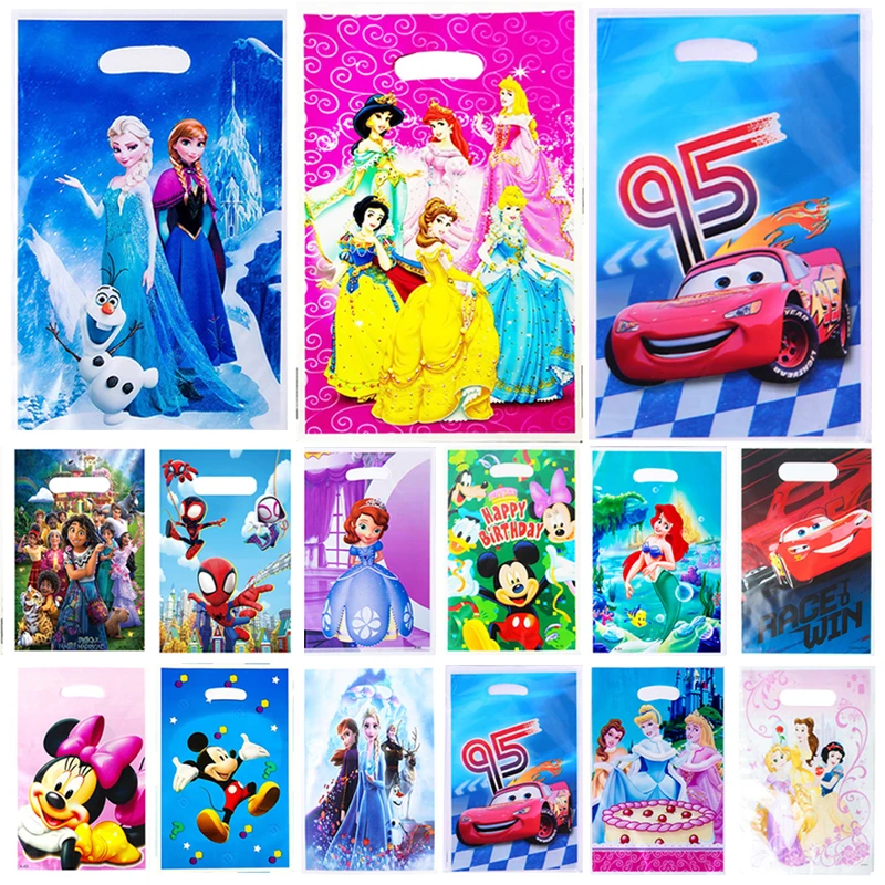 

6/10pcs Disney Theme Party Favors Wrapping Bags Frozen Princess Loot Bags Kids Birthday Party Candy Cookie Packing Gift Bags