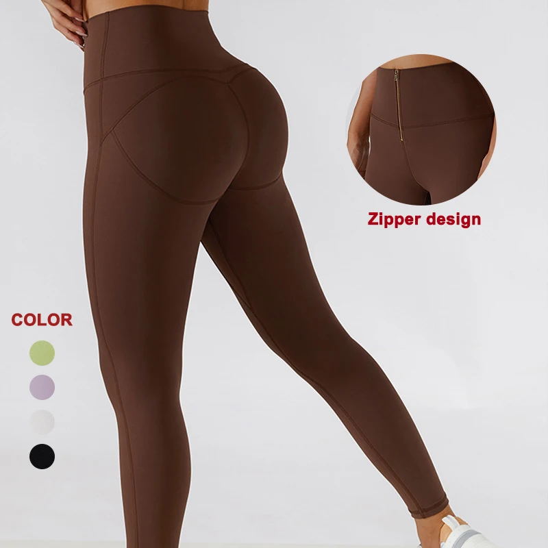 

Women Skinny Push Up Activewear Fitness High Waist Zipper Waist Plain Full Length Solid Color Tiktok Yoga Leggings Women