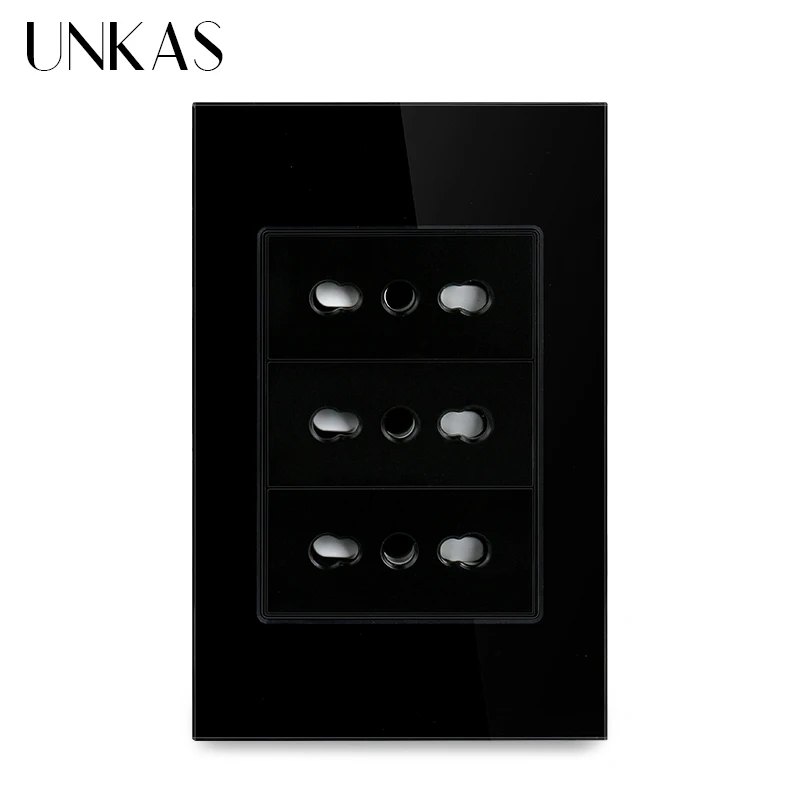 

UNKAS Black Italy Chile Socket 16A Tempered Glass Panel Home Plug AC110V-250V Wall Power 3 Gangs Italian 3 Pins Hole Outlet