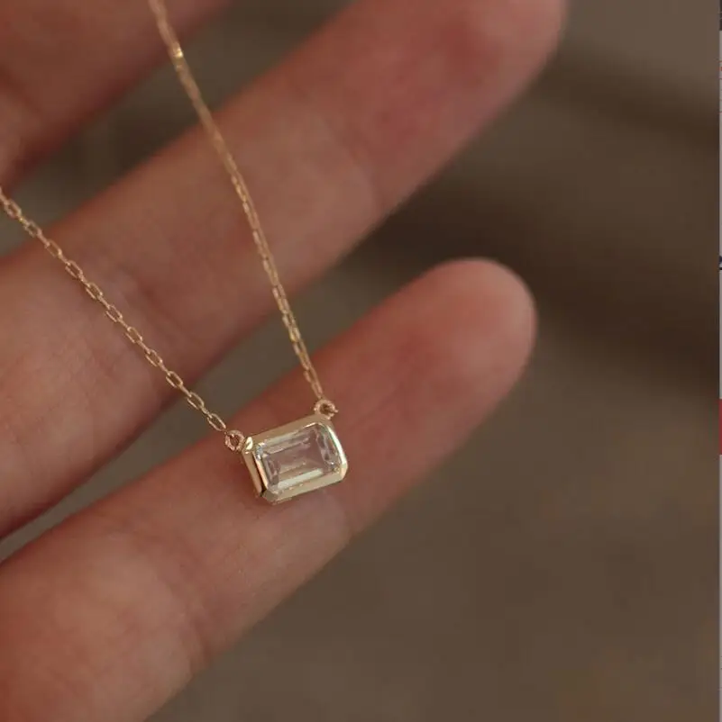 925 Sterling Silver French Small Square Diamond Pendant 14k Gold Plating Necklace Women Shiny Clavicle Chain Jewelry xl343