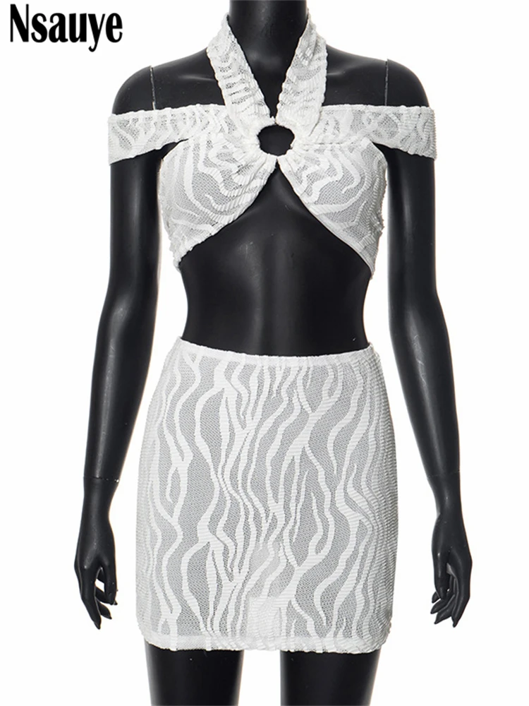 Nsauye Летний Пляжный праздничный костюм с ажурной юбкой Y2K асимметричные топы