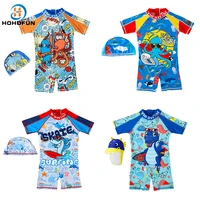 boys swimsuit upf50 uv protection baby boy swimwear with hat shark dinosaur bathing suit child toddler beach surf swimming wear