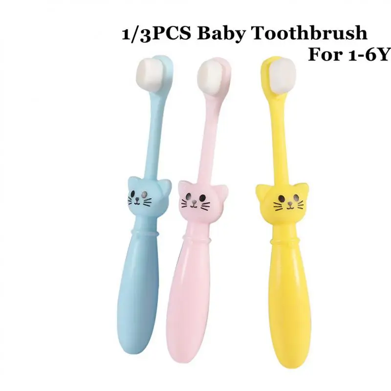 Зубная щетка детская мягкая щетина с мультяшным котом От 1 до 6 лет или 3 шт. -