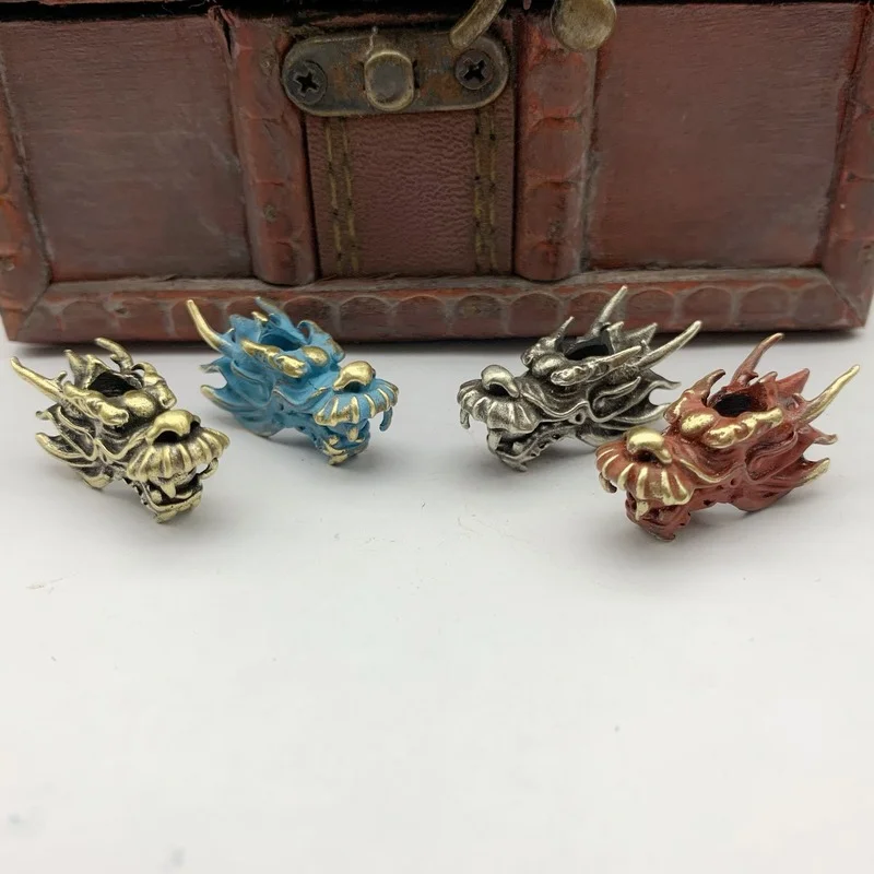 Beast Dragon Head Pure Copper Knife Lanyard Pendant Handmade Umbrella Rope DIY Paracord Beads Accessories Brass Keychain Hanging