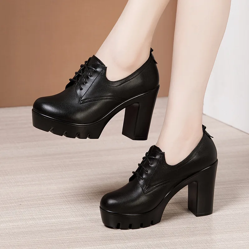 

Small Size 32-43 Deep Mouth Block High Heels Shoes Women's Oxfords Fall Winter 2022 Thick Platform Pumps for Office Model