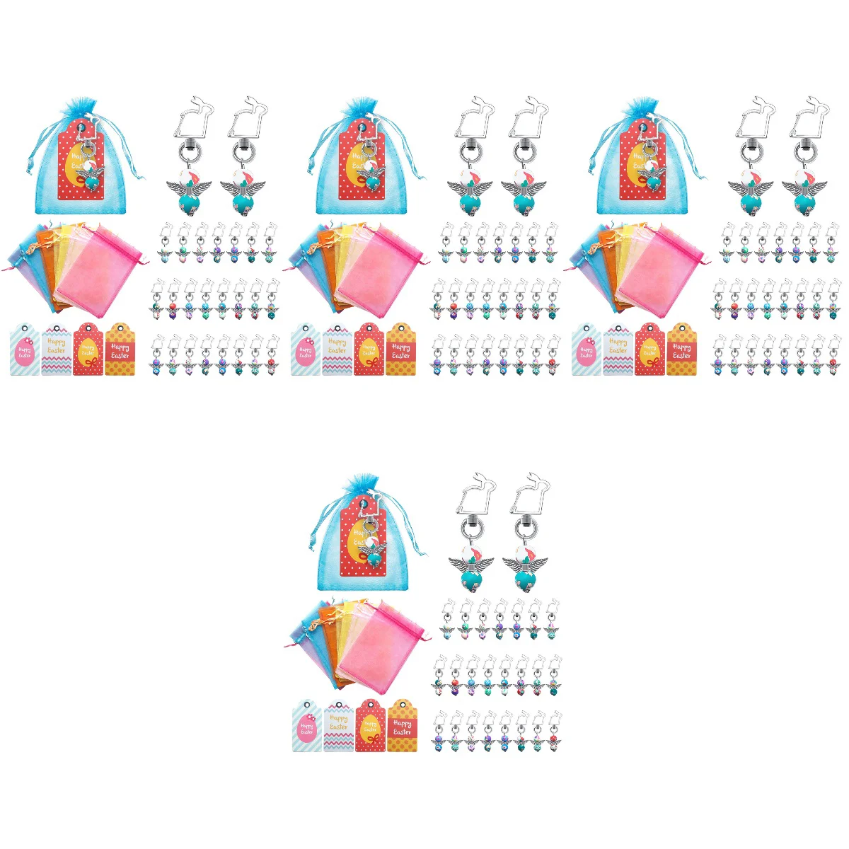 

4 Sets Decorations Rabbit Style Angle Key Chain with Organza Bags and Tags