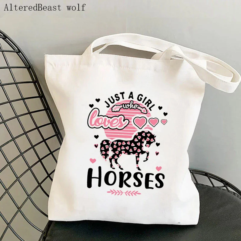 

Women Shopper bag Just a girl how loves Horses Bag Harajuku Shopping Canvas Shopper Bag girl handbag Tote Shoulder Lady Bag